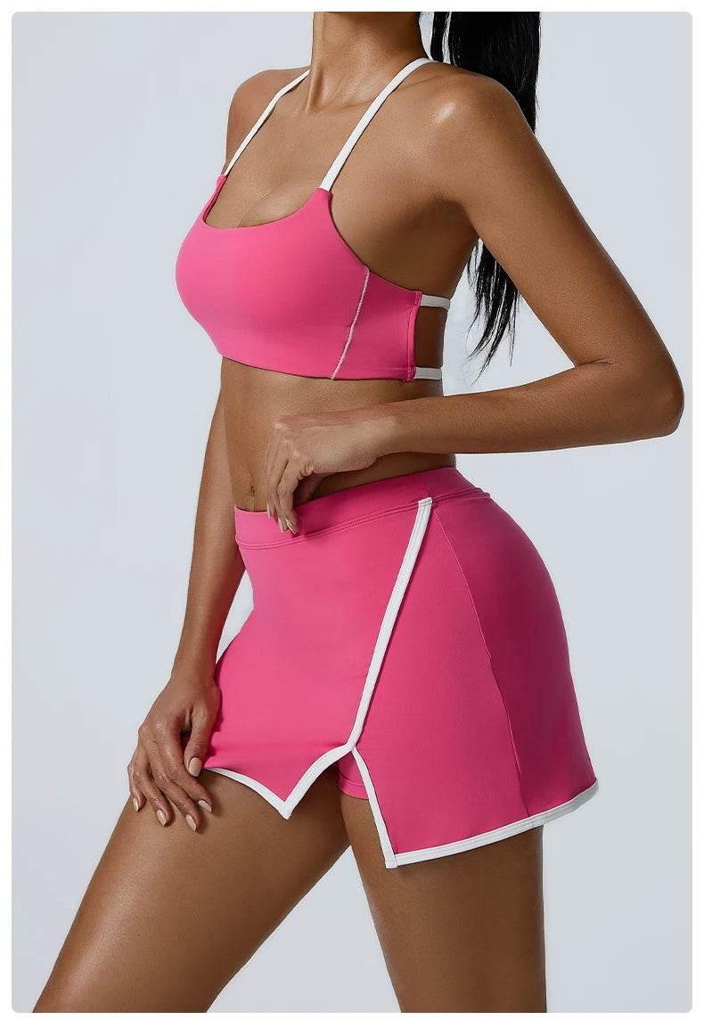 Yoga Women Workout Bra and Shorts Two Piece Patchwork Open Back Elastic Fitness Yoga Outfit Sport Set Women - Empire P.E