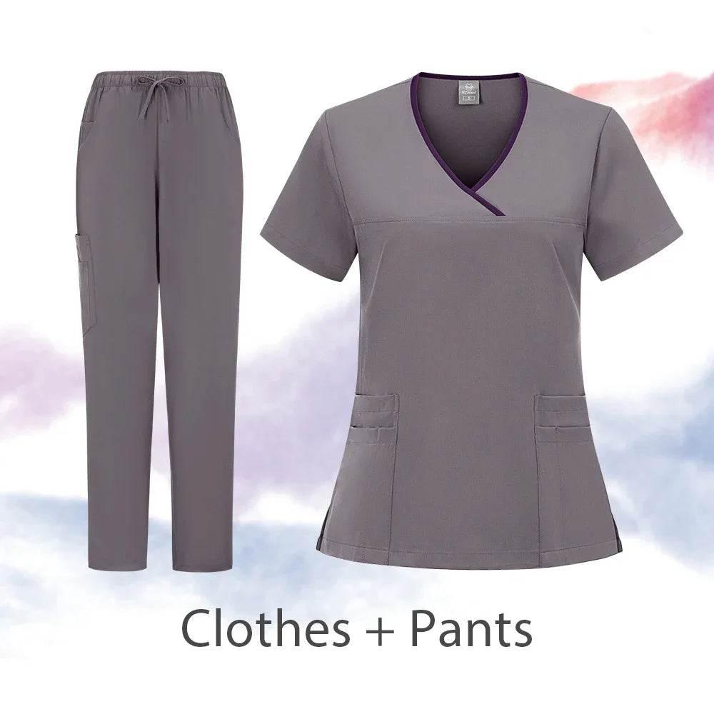 Scrubs Uniforms Sets Nurse Grey Scrubs Uniform Top for Men Hospital Medical Scrubs Unisex Clinic Nursing Surgical Uniforms Woman - Empire P.E