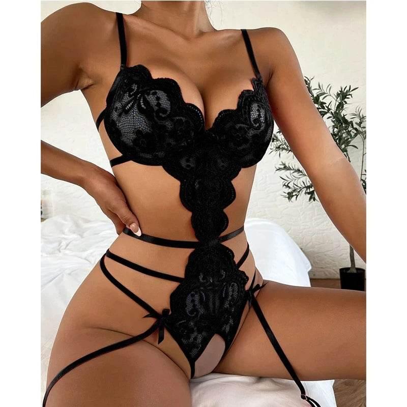 Woman Open Crotch Lingerie Babydoll Lace One-piece - Empire P.E