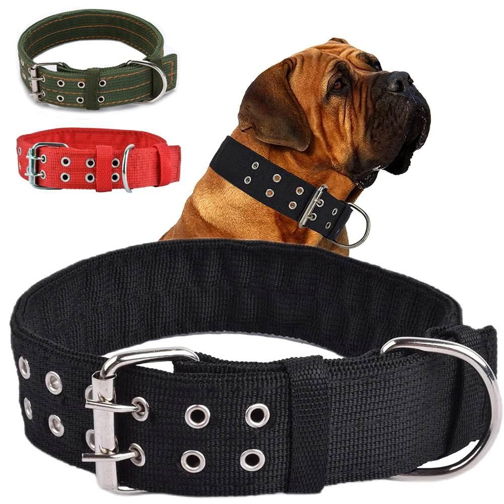 Heavy Duty Wide Military Thick Dog Collars for Large Dogs Adjustable Strong Nylon Tactical Pet Collar with 2-Rows Metal Buckle - Empire P.E