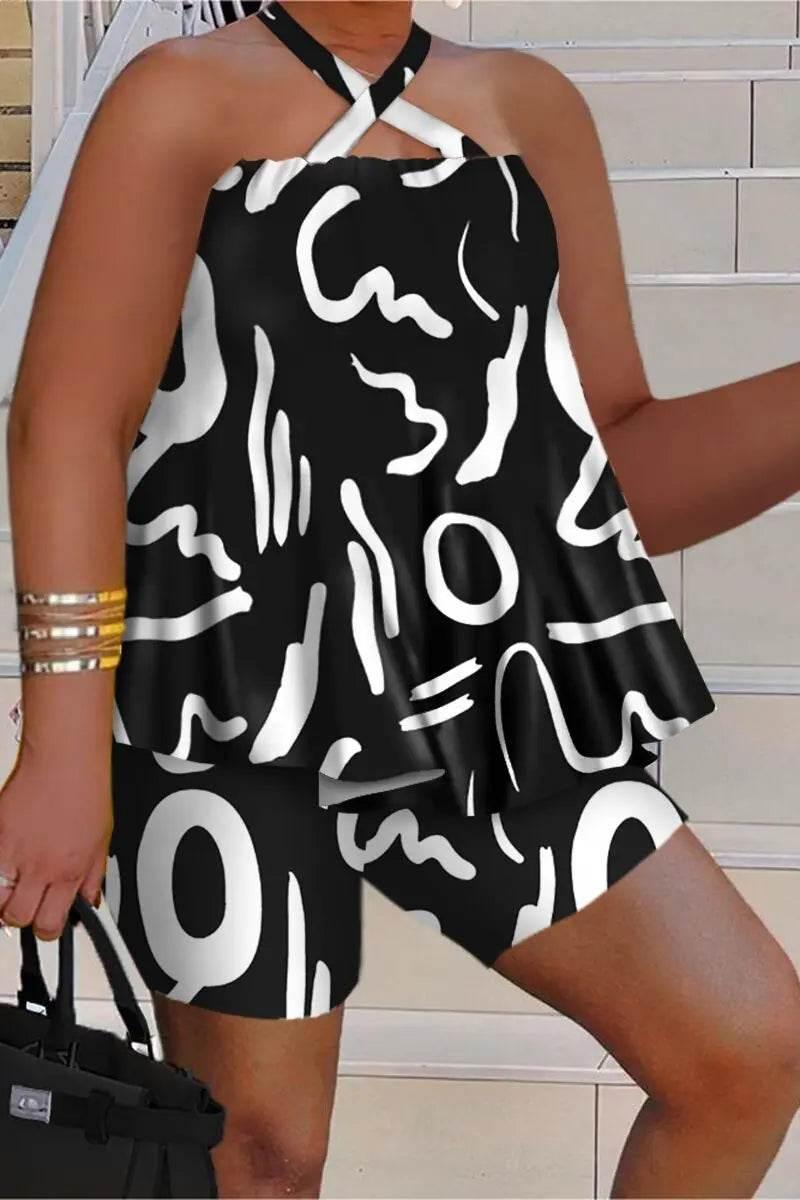 Wmstar Plus Size Two Piece Set Women Sleeveless Printed Short Sets Top Pants Sexy Suit Beach Summer Wholesale Dropshipping 2023 - Empire P.E