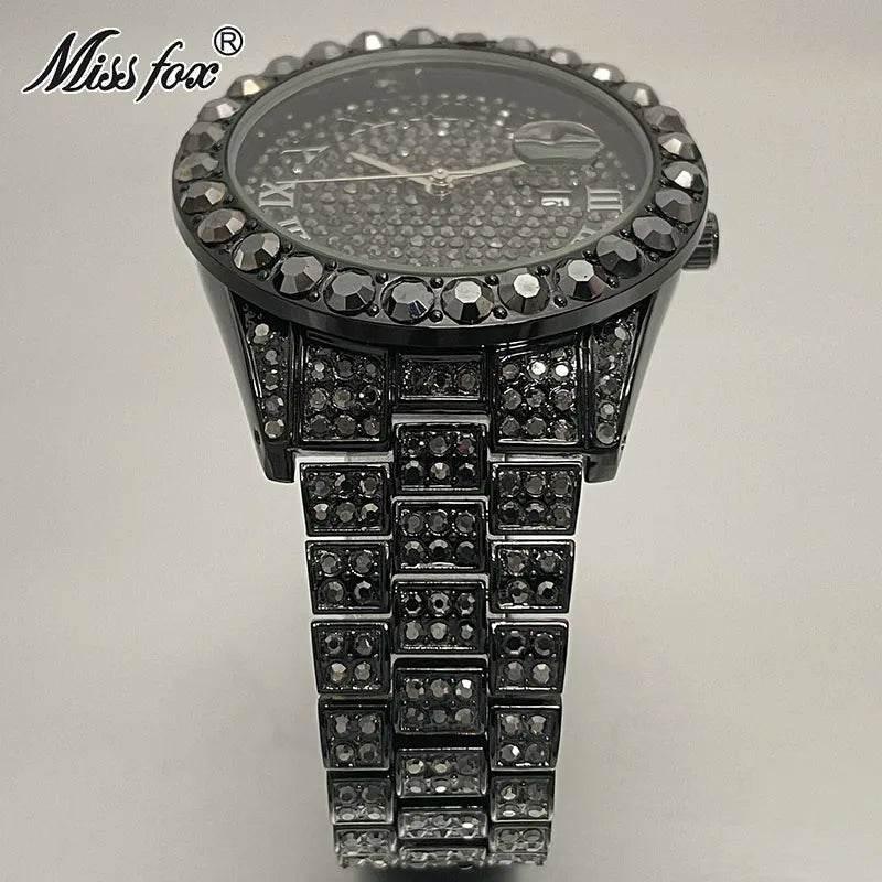 Hot Hip Hop Iced Out Watch for Mens Brand MISSFOX Fashion Bling Quartz Clocks Luxury Full Diamond Wrist Watches Man Reloj Hombre - Empire P.E