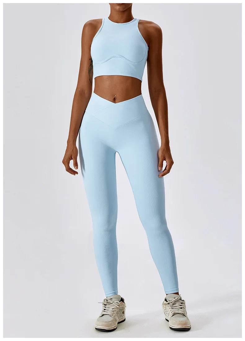 2PCS Seamless Yoga Set Gym Clothes Sportswear Yoga Suits For Women Fitness Rib Tracksuits Sports Bra Gym Leggings Sports Suits - Empire P.E