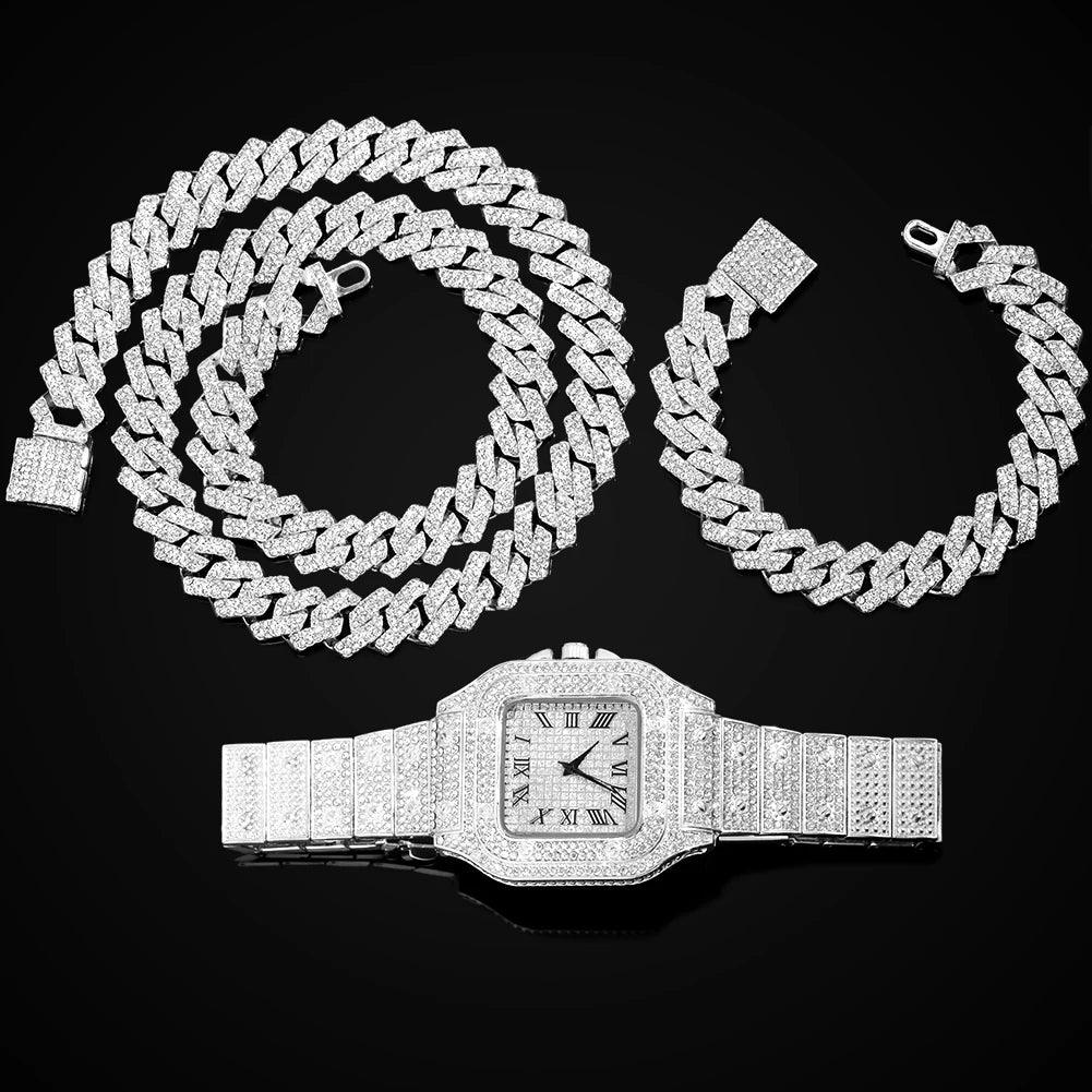 Necklace+Watch+Bracelet Hip Hop 14MM Cuban Link Chain - Empire P.E