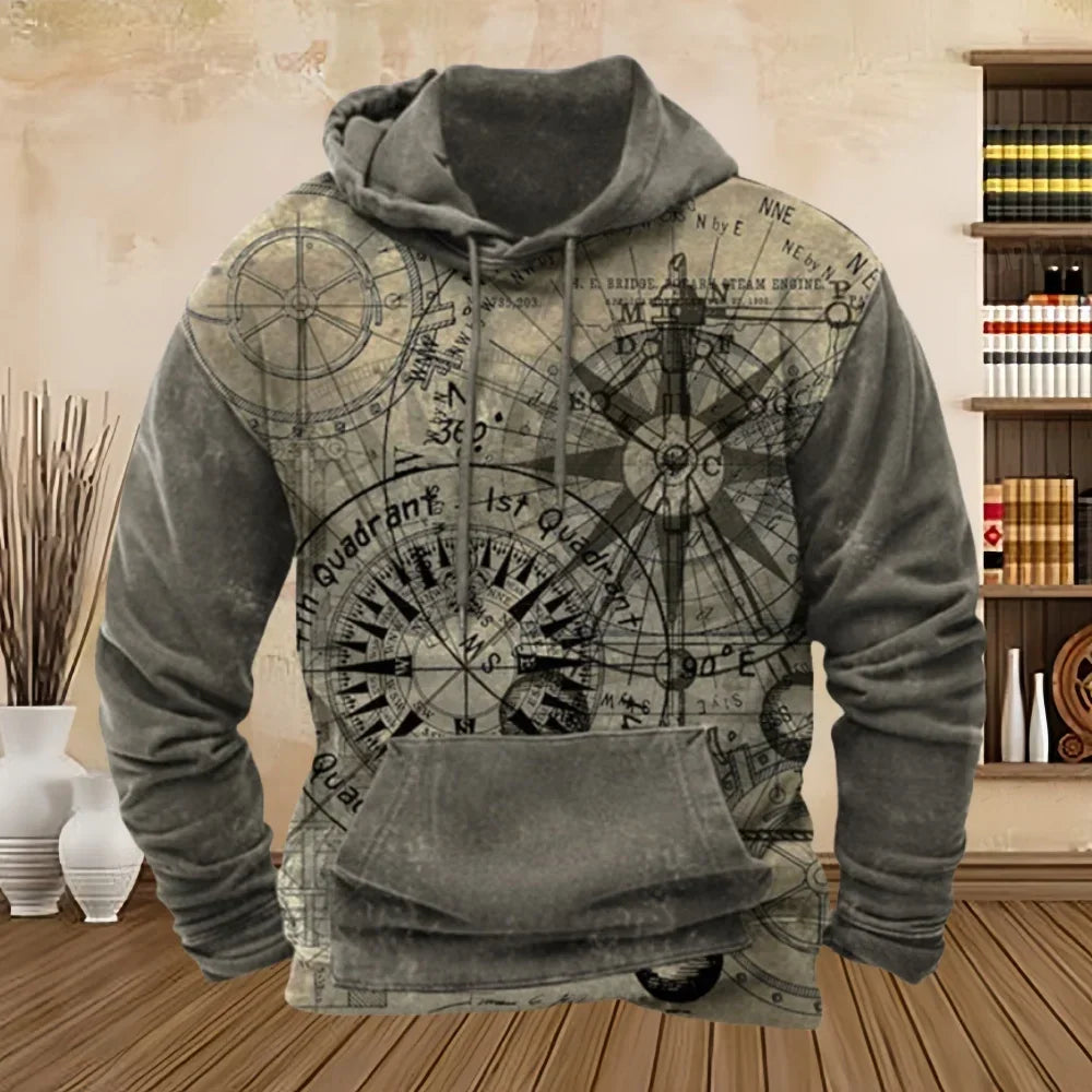 Men's Vintage Compass Graphic Hoodies - Empire P.E
