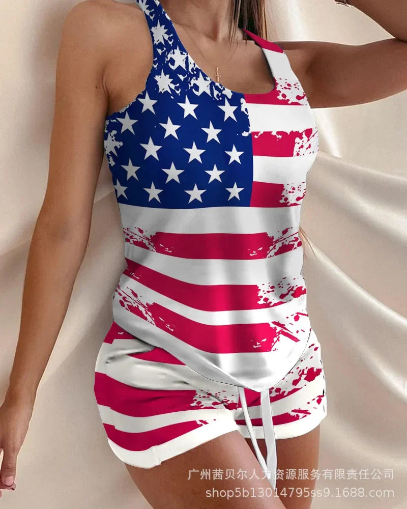 Women's Vest Top Drawstring Mid Waist Shorts Two-Piece Set - Empire P.E