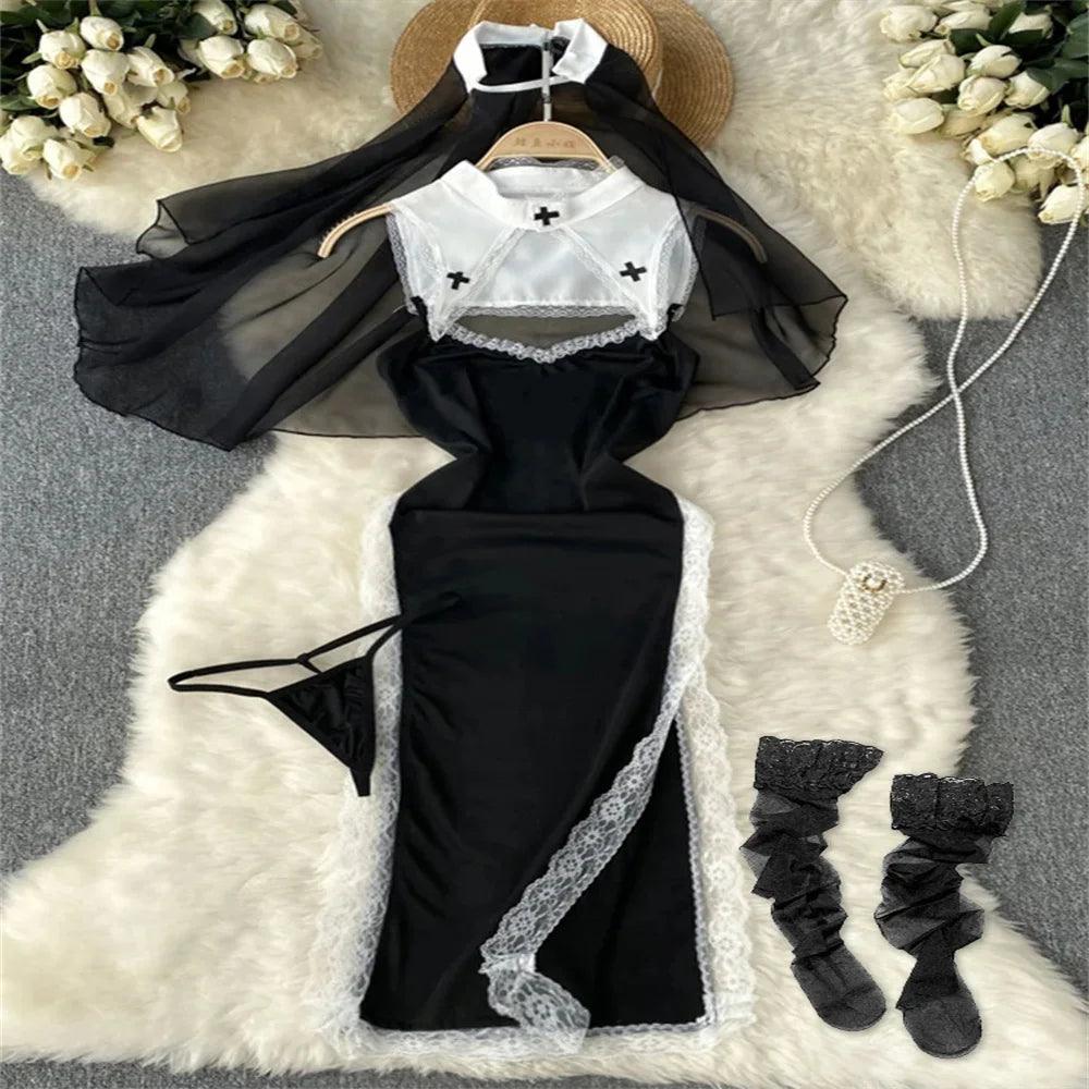 Hollow Out Cosplay Lingerie Lace Backless Jumpsuit - Empire P.E