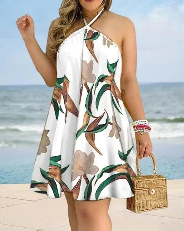 Floral Print Halter Neck Dress Boho Backless Halter Dress For Spring Summer Women's Clothing - Empire P.E