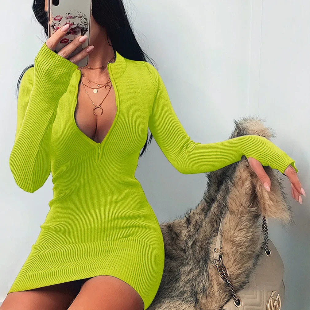 Women Half Zip Up Bodycon Party Dress - Empire P.E