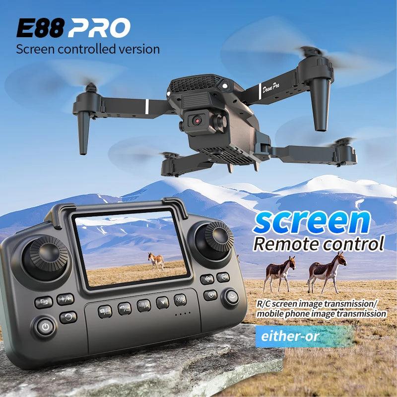 New E88Pro RC Drone Professinal With Screen Remote Control Wide Angle Dual 8K HD Camera Foldable RC Helicopter WIFI FPV Gift Toy - Empire P.E