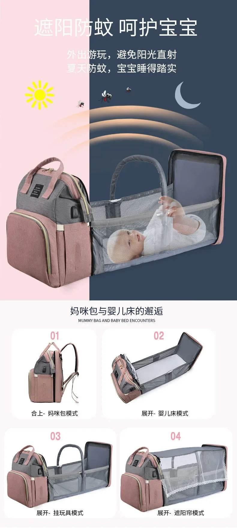 New Multifunctional Mother and Baby Bag Mom Bag Bottle Backpack Folding Sleeping Changing Bag Diaper Backpack - Empire P.E