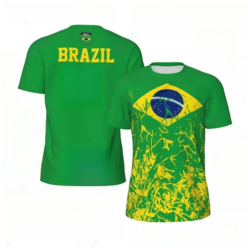 Fashion Brazil Flag Graphic Football T Shirts For Men Summer Trend 3D National Emblem Printed T-shirts Casual Oversized Tees - Empire P.E