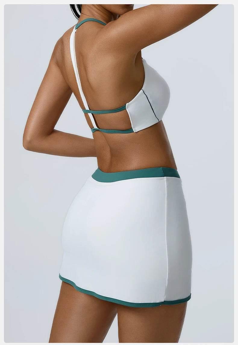 Yoga Women Workout Bra and Shorts Two Piece Patchwork Open Back Elastic Fitness Yoga Outfit Sport Set Women - Empire P.E
