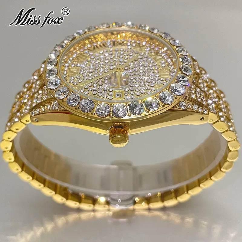 Hot Hip Hop Iced Out Watch for Mens Brand MISSFOX Fashion Bling Quartz Clocks Luxury Full Diamond Wrist Watches Man Reloj Hombre - Empire P.E