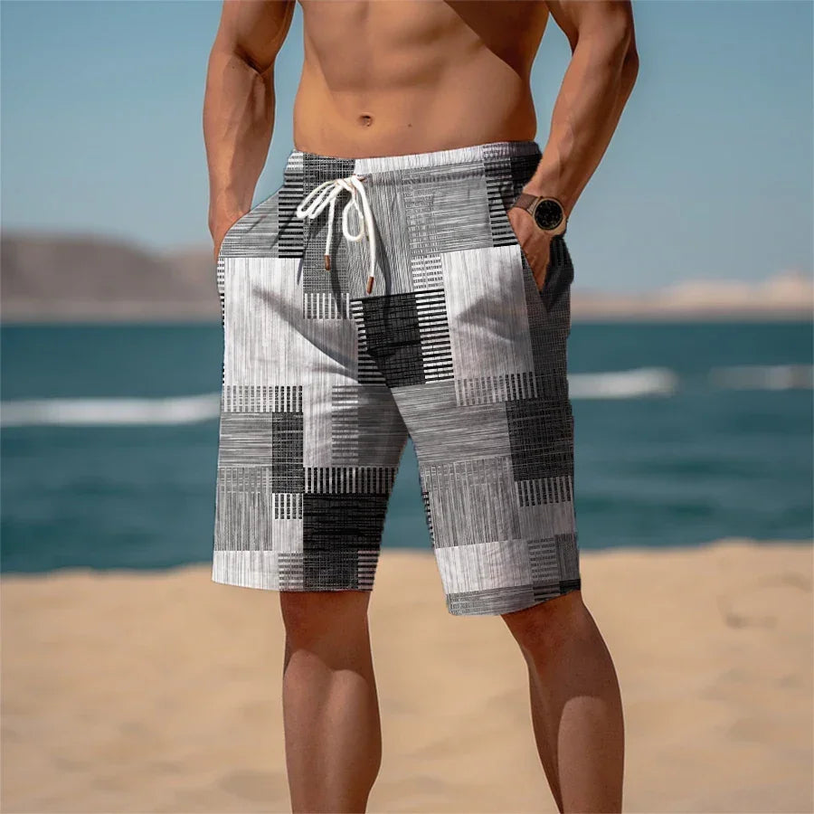 Men's Sweat Shorts Beach Shorts Terry Shorts Drawstring Elastic Waist 3D Print Graphic Plaid Stripe Breathable Soft Short Daily - Empire P.E