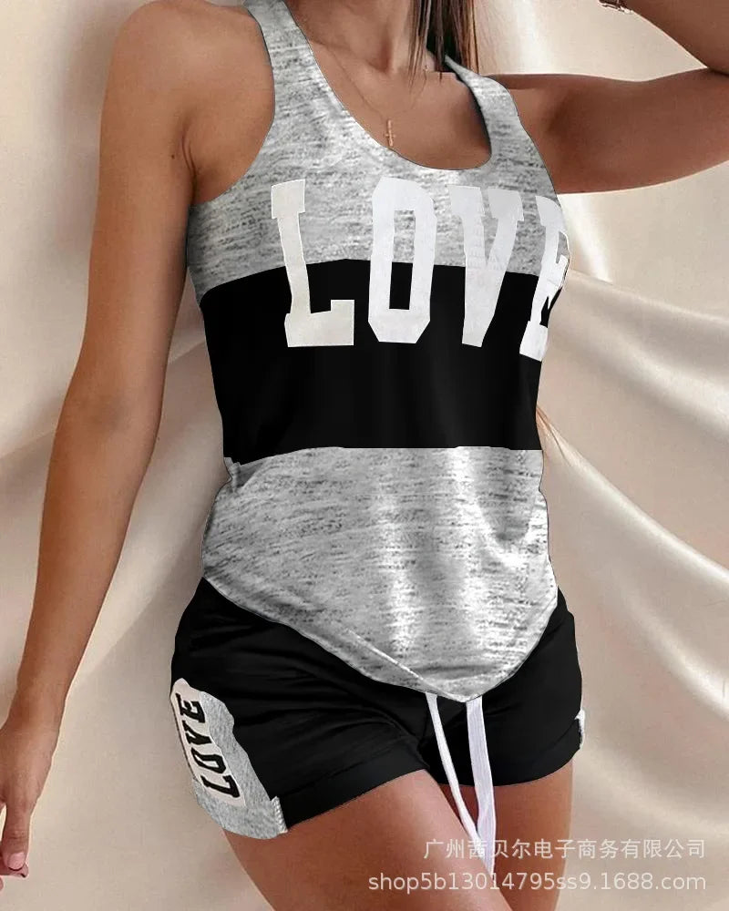 Women's Vest Top Drawstring Mid Waist Shorts Two-Piece Set - Empire P.E