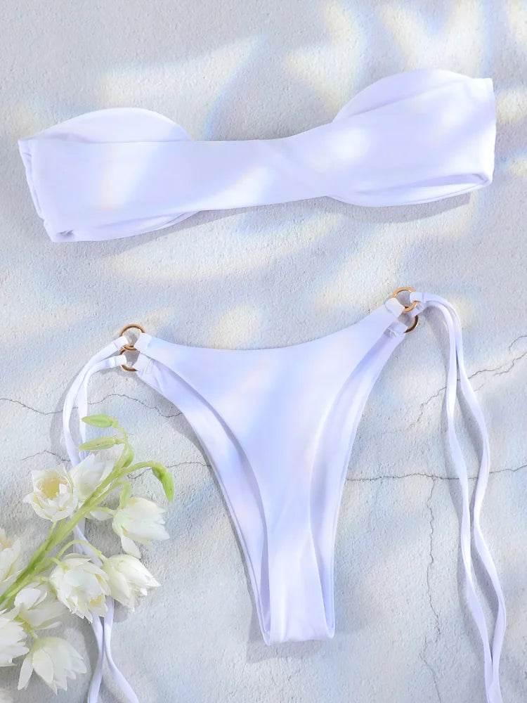 Solid Swimsuit Women Bathing Suit Bandeau Bikini 2024 Biquinis Feminino Swimwear High Waist Bikini Set Beachwear Sexy Bikinis - Empire P.E