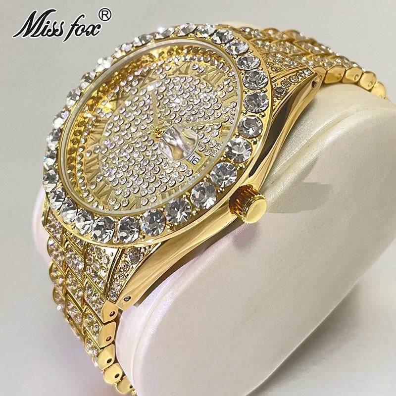 Hot Hip Hop Iced Out Watch for Mens Brand MISSFOX Fashion Bling Quartz Clocks Luxury Full Diamond Wrist Watches Man Reloj Hombre - Empire P.E