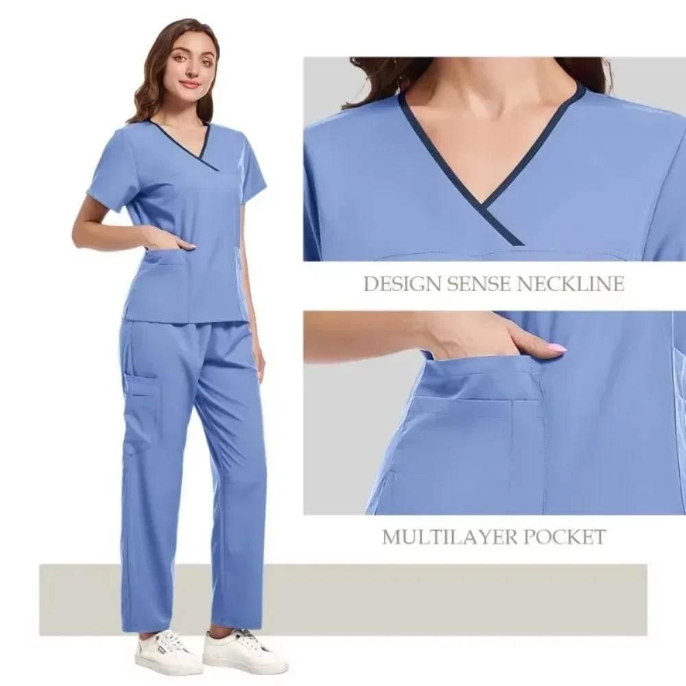 Scrubs Uniforms Sets Nurse Grey Scrubs Uniform Top for Men Hospital Medical Scrubs Unisex Clinic Nursing Surgical Uniforms Woman - Empire P.E