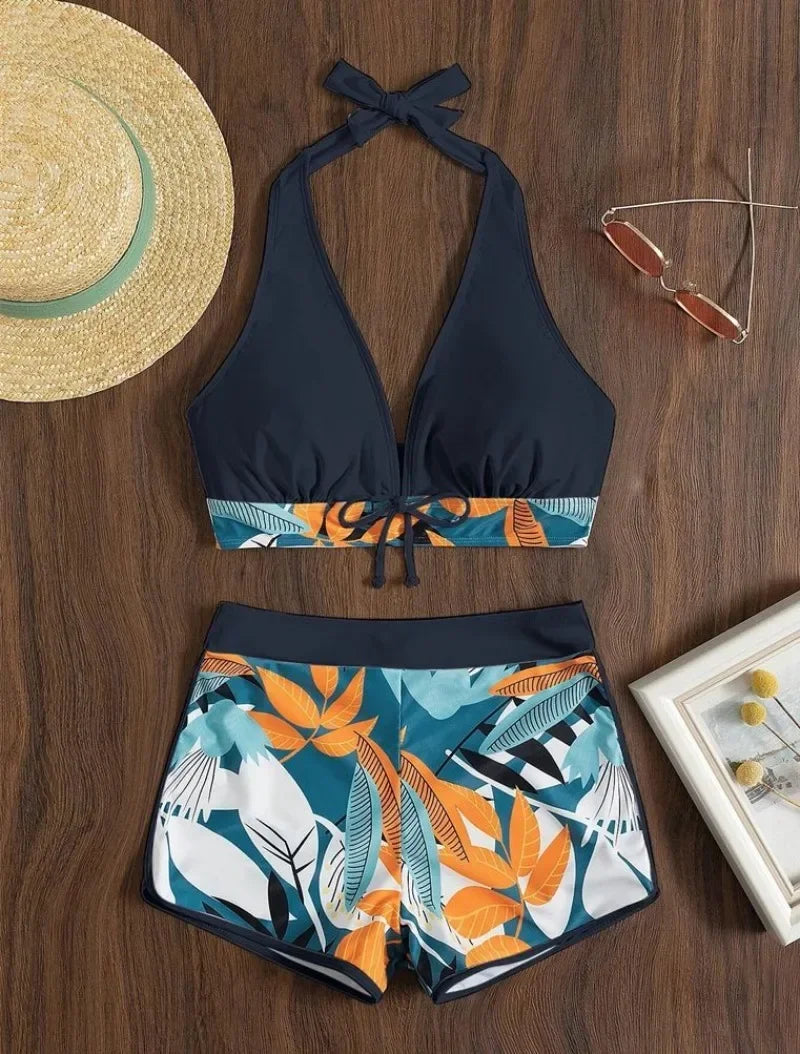 Fashion Printed Swimsuit Women Spliced Lace