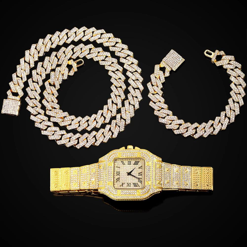 Necklace+Watch+Bracelet Hip Hop 14MM Cuban Link Chain - Empire P.E