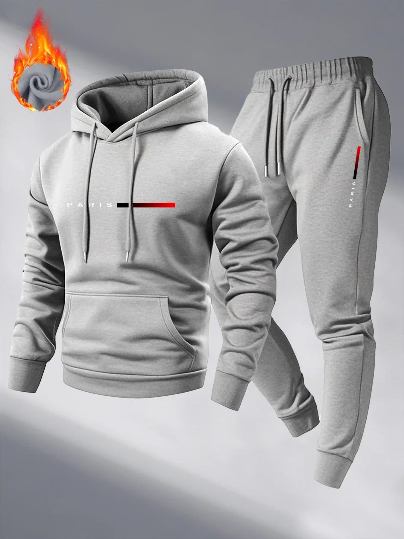 Paris Print Fashion Men's Hooded Tracksuit 2pcs