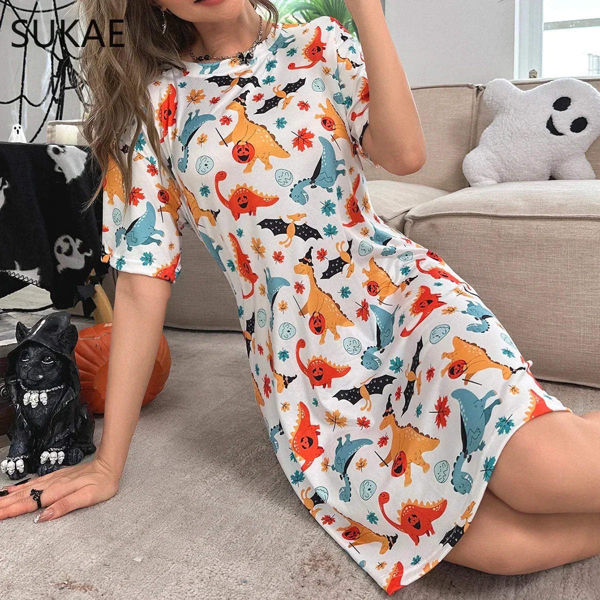 Cartoon Milk Silk Nightdress - Empire P.E