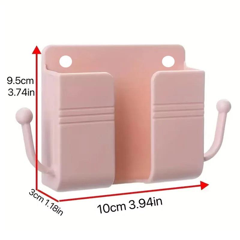 1pc Adhesive Wall Mount Phone Holder With Hooks, Storage Box ForMobile Phone Remote Control, Storage Box For Bedroom, Kitchen,Ba - Empire P.E