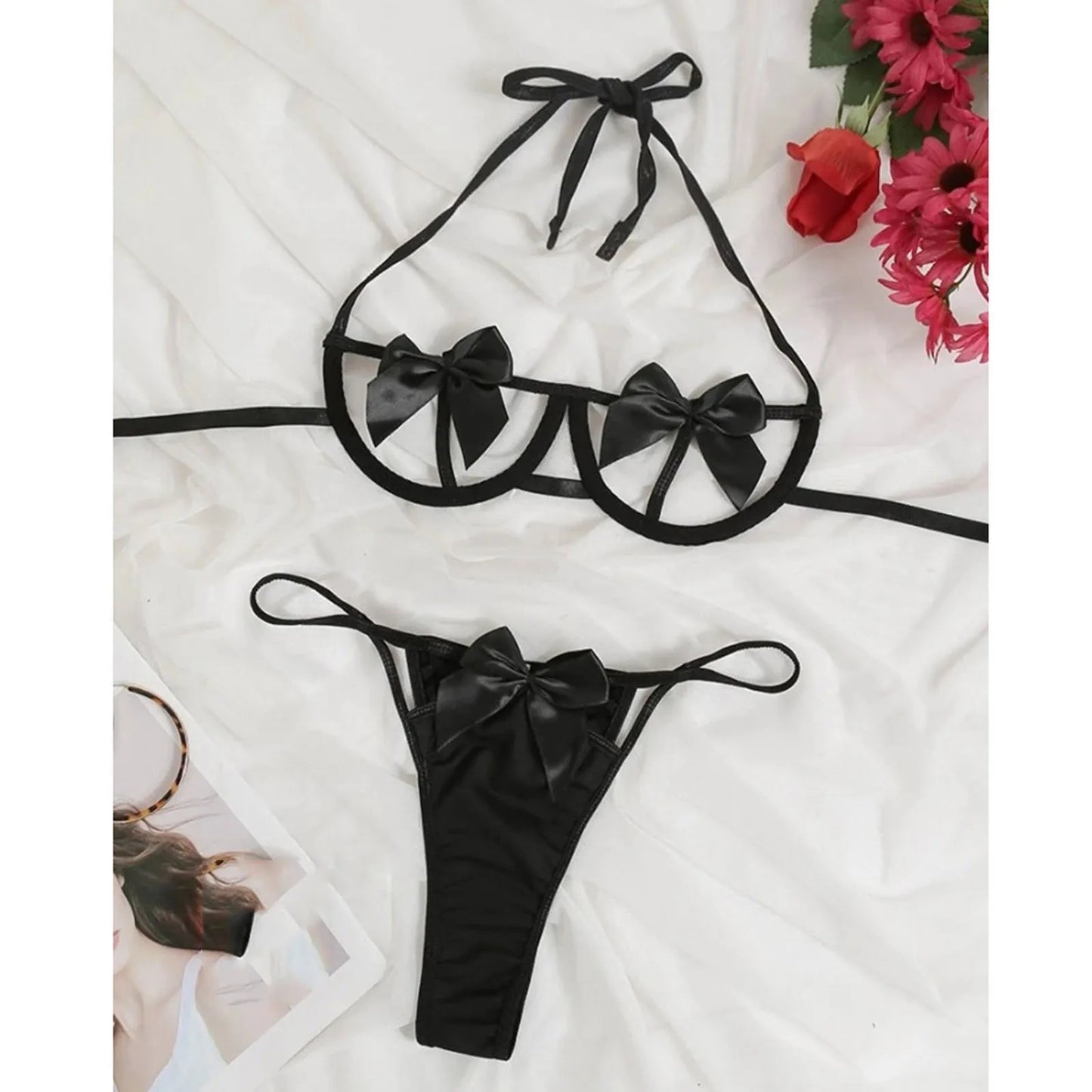 Sexy Bowknot Lingerie For Women Babydoll Erotic Bra And Panties Sets Porno Dress for Sex Thong Sets Transparent Clothes - Empire P.E