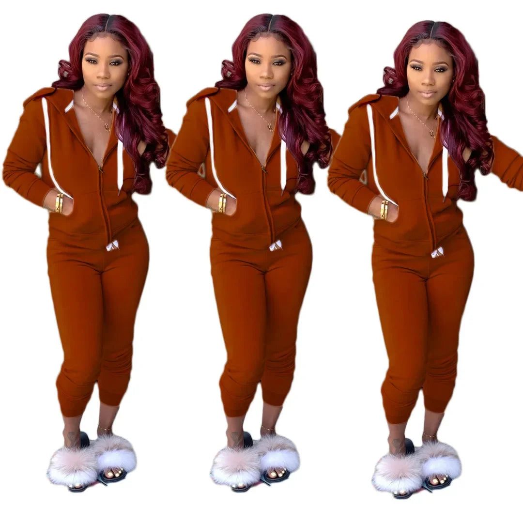 2 Pieces Set Women Fall Hot Style Pure Color Fleece two piece set - Empire P.E