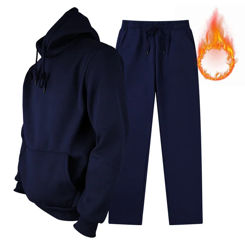 Men 2 Pieces Fleece Hooded Outfit Set