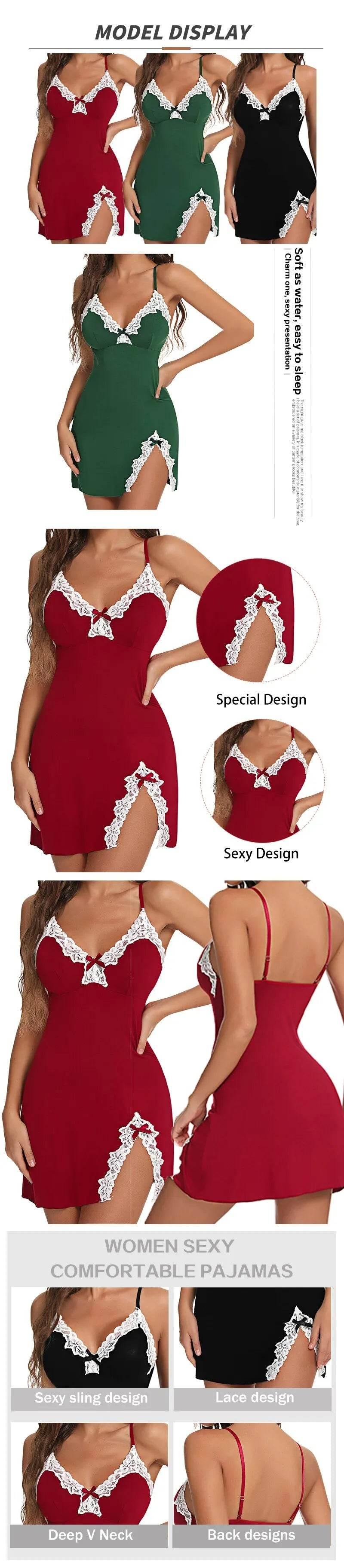 Women Lace Silk Satin V-Neck Hem Soft Lingerie - Empire P.E