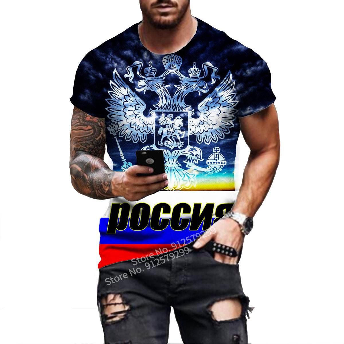 2022 Men Clothes Summer New Men's Russia Short Sleeve T Shirt Sport Casual Russia Flag Hip Hop Tops - Empire P.E