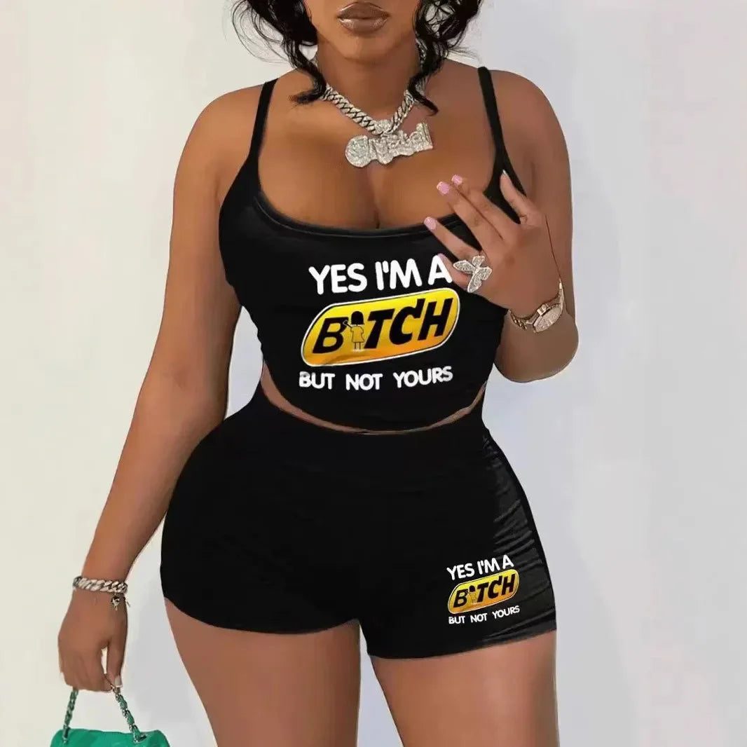 Sexy Spaghetti Strap Crop Tops And Short 2 Piece Sets - Empire P.E