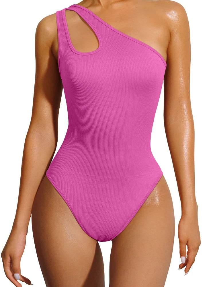 Women's Yoga Bodysuit Sleeveless Solid Color Sexy Fitness Workout Breathable One Shoulder Sport Tight Jumpsuit - Empire P.E