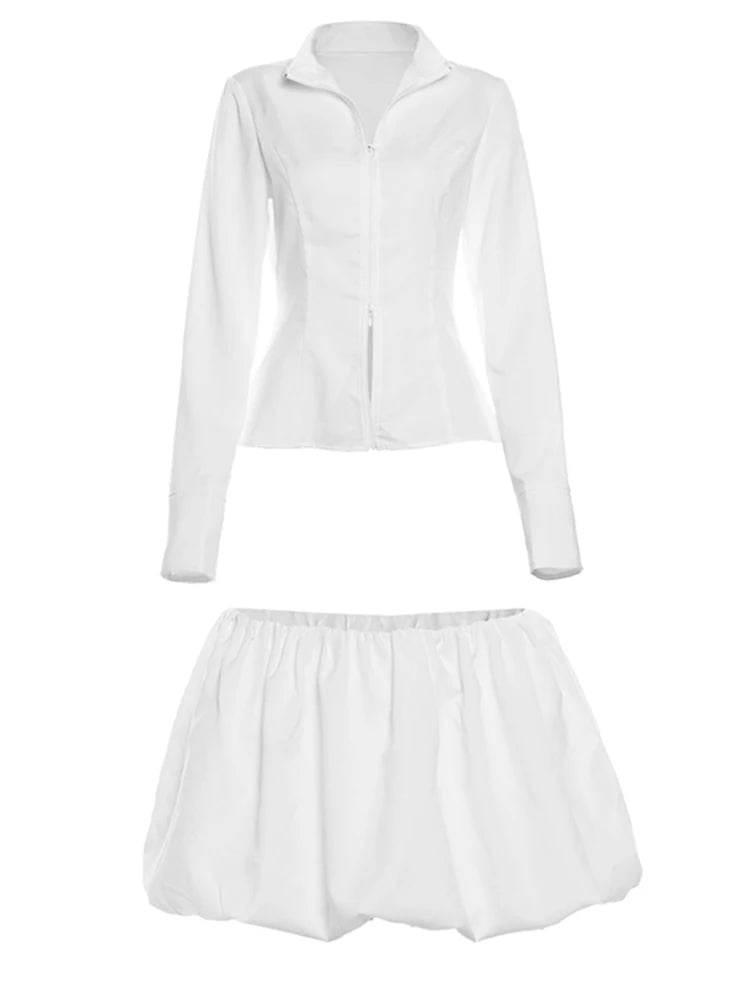 2Piece Set Autumn Long Sleeve Crop Tops+Puffy Skirt - Empire P.E