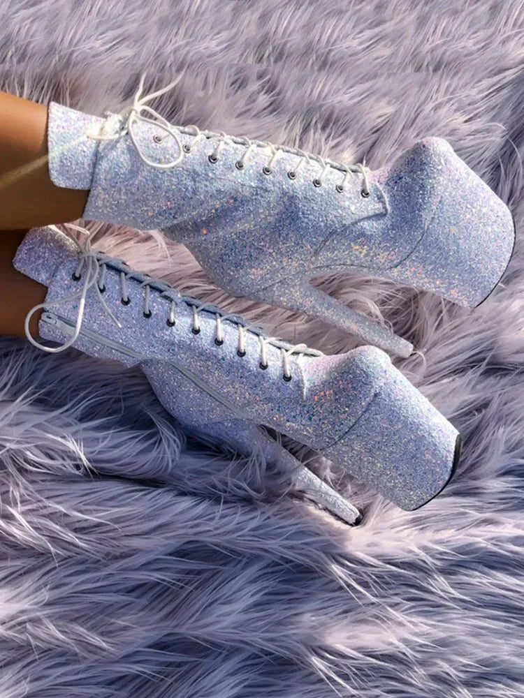 exotic ultra-high heel nightclub sexy Lace-up 20cm pole dance boots - Empire P.E