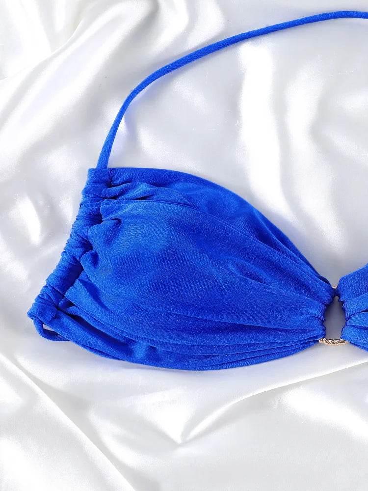 Solid Color Bikinis Push Up Swimwear Women Halter Bikini Set - Empire P.E