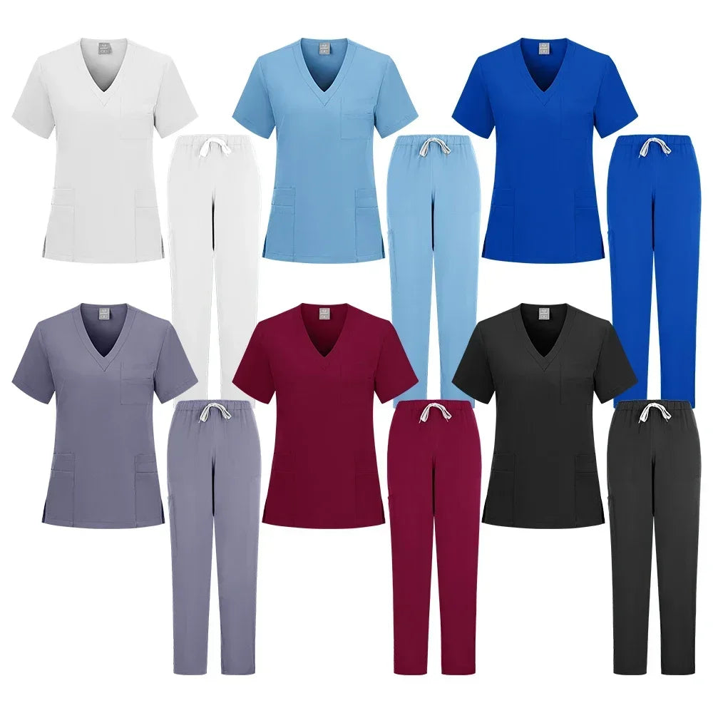 New Nurse Uniforms Elatic Solid Tops Pants Scrub - Empire P.E
