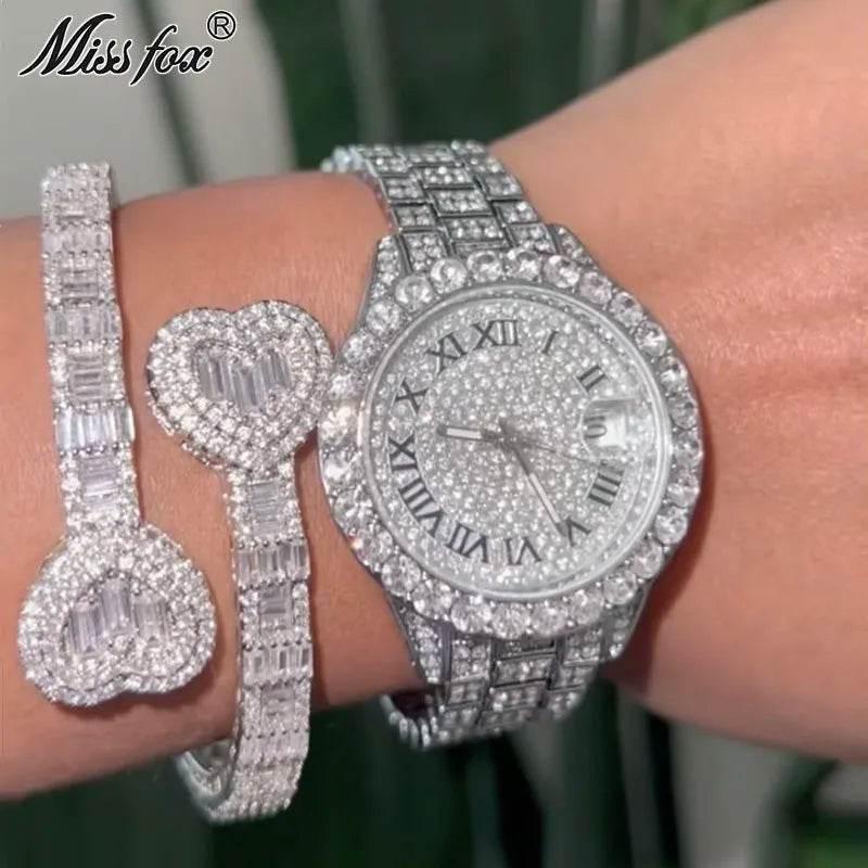 Hot Hip Hop Iced Out Watch for Mens Brand MISSFOX Fashion Bling Quartz Clocks Luxury Full Diamond Wrist Watches Man Reloj Hombre - Empire P.E