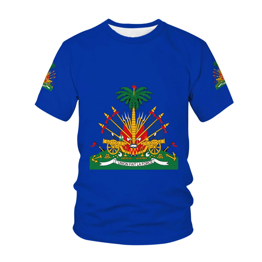 Haiti 2025 National Flag Pattern T-shirt Men Hot Sale New Summer Women Tops Shirt Children Short-Sleeved - Empire P.E