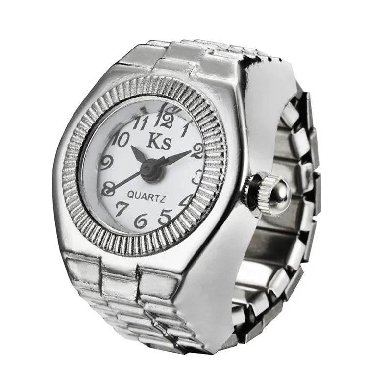 Vintage Punk Finger Watch Mini Elastic Strap Alloy Watches Couple Rings Jewelry Clock Retro Roman Quartz Watch Rings Women Men - Empire P.E