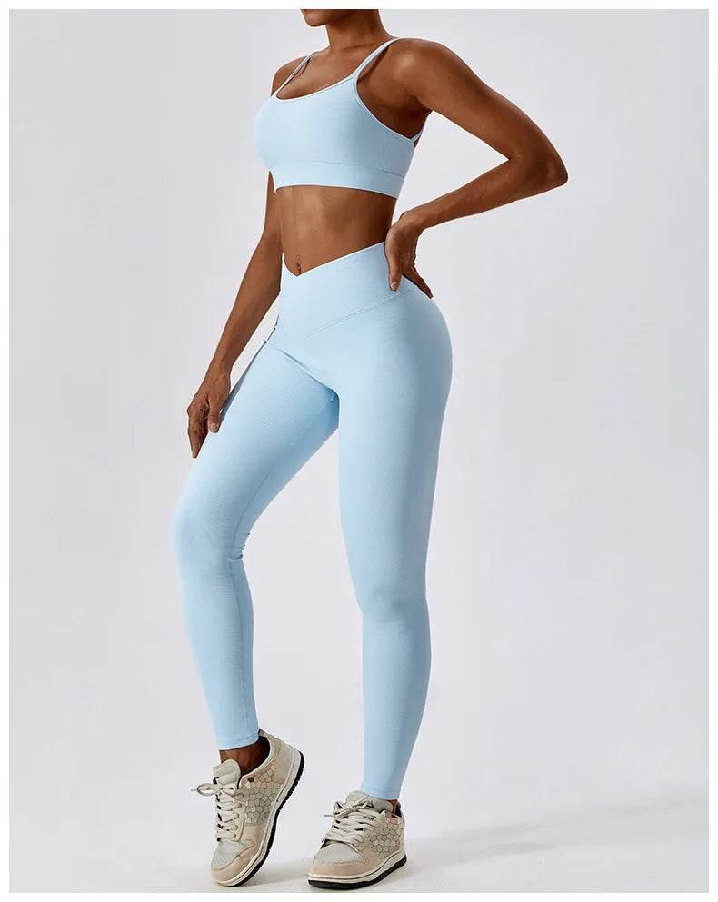 2PCS Seamless Yoga Set Gym Clothes Sportswear Yoga Suits For Women Fitness Rib Tracksuits Sports Bra Gym Leggings Sports Suits - Empire P.E