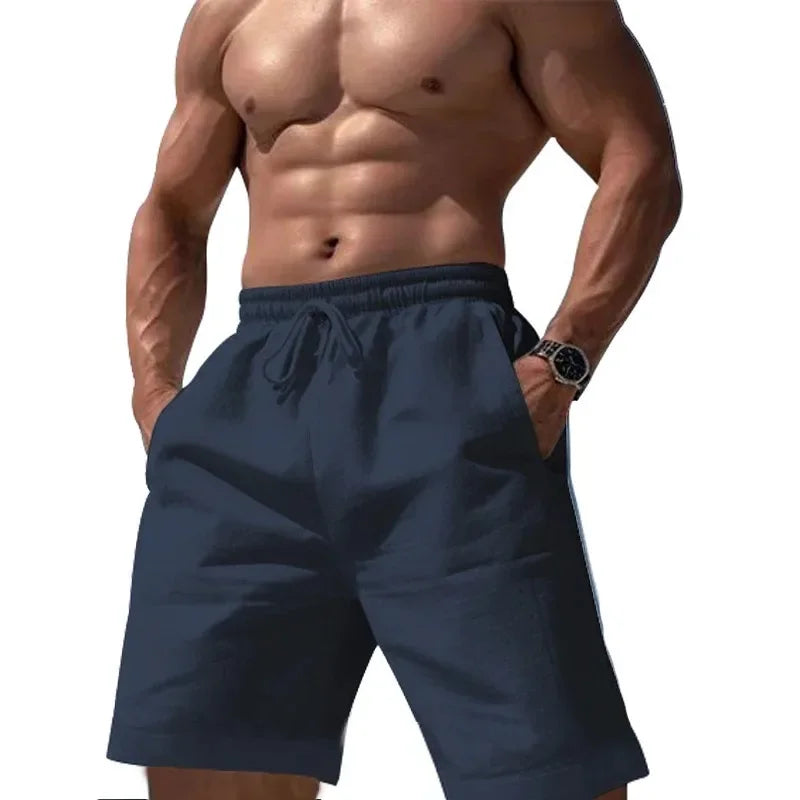 New Linen Cotton Shorts Solid Color Jogging Sweatpants Elastic Waist Shorts for Men Large Lightweight Summer Basketball Shorts - Empire P.E