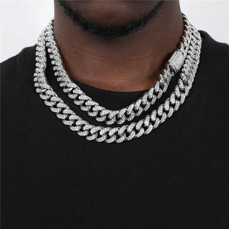 Necklace +Watch+Bracelet Hip Hop Miami Curb Cuban Chain Silver Color Full Iced Out Paved Rhinestones CZ Bling For Men Jewelry - Empire P.E