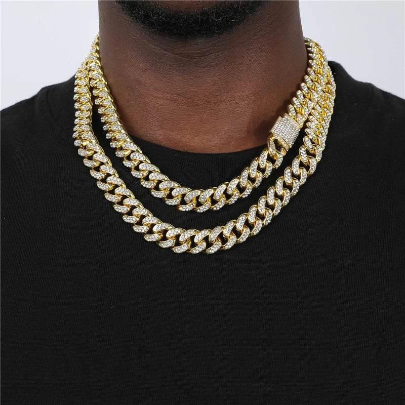 Necklace +Watch+Bracelet Hip Hop Miami Curb Cuban Chain Silver Color Full Iced Out Paved Rhinestones CZ Bling For Men Jewelry - Empire P.E