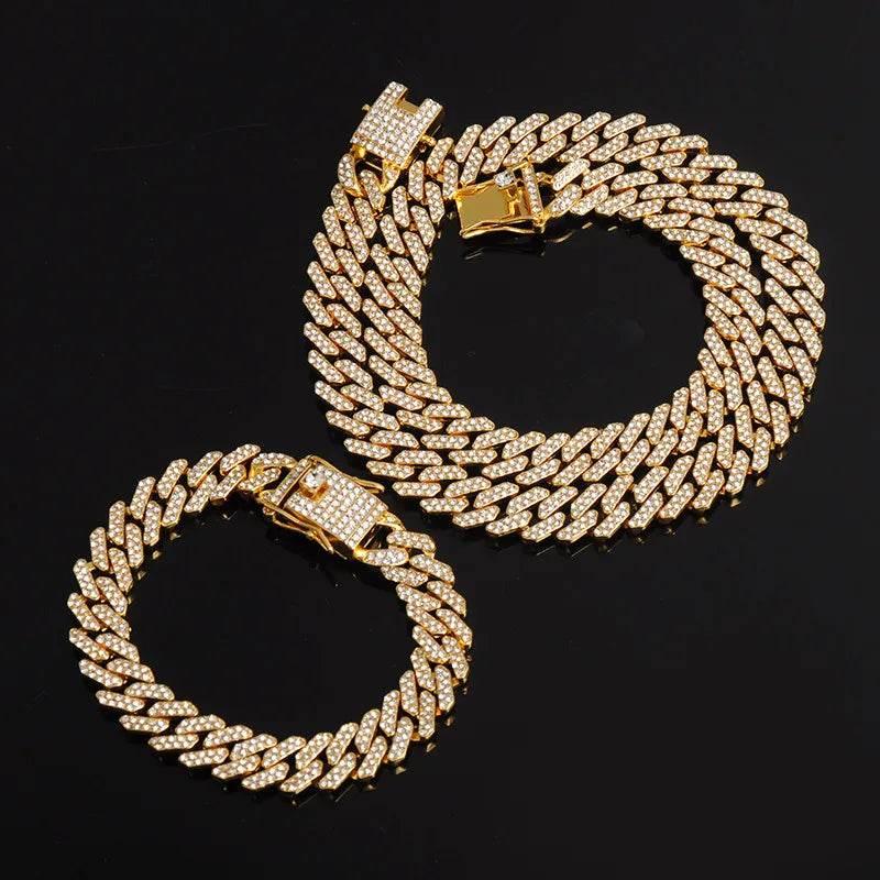 Necklace +Watch+Bracelet Hip Hop Miami Curb Cuban Chain Silver Color Full Iced Out Paved Rhinestones CZ Bling For Men Jewelry - Empire P.E