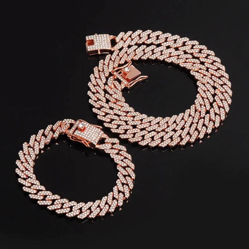 Necklace +Watch+Bracelet Hip Hop Miami Curb Cuban Chain Silver Color Full Iced Out Paved Rhinestones CZ Bling For Men Jewelry - Empire P.E
