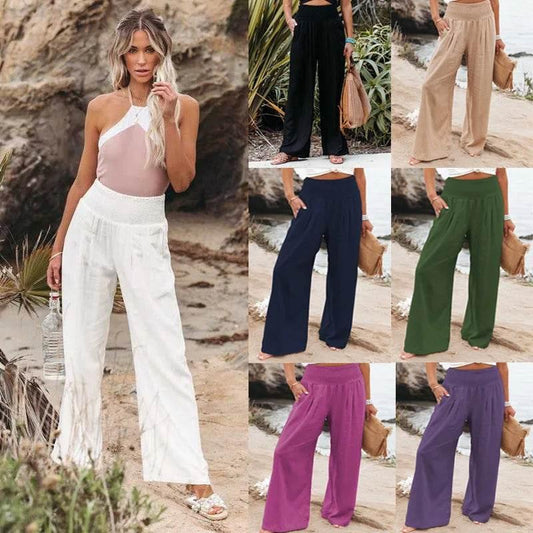 Plus Size 3XL 2019 Summer New Hot Cotton Linen Women Wide Legs Pants Solid Casual High Waist Button Trousers Female Loose Pants - Empire P.E