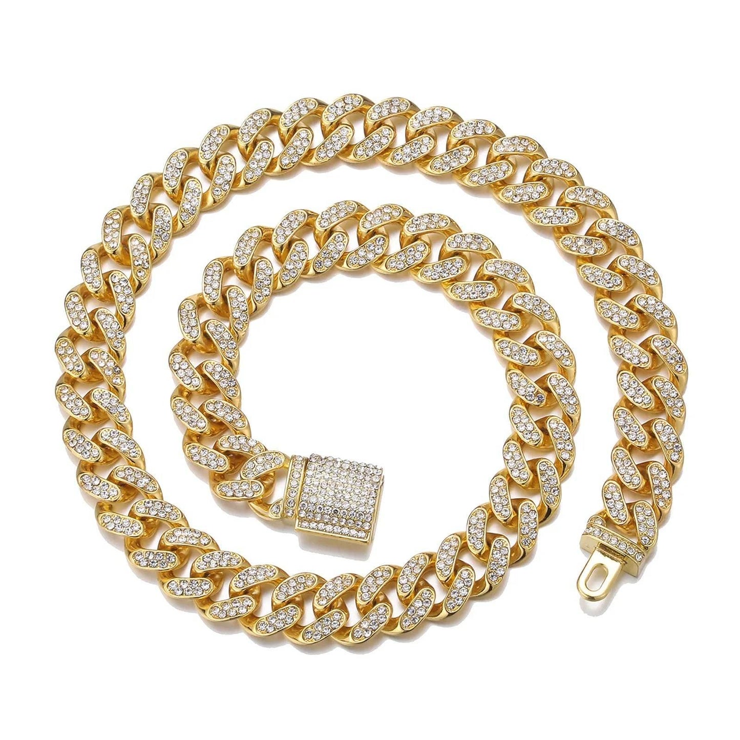 Necklace +Watch+Bracelet Hip Hop Miami Curb Cuban Chain Silver Color Full Iced Out Paved Rhinestones CZ Bling For Men Jewelry - Empire P.E
